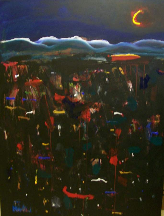 Boulder Hillside at Night acrylic on canvas by Arthur Secunda
